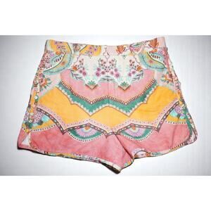Zara Shorts Womens XL Floral Linen Boho Abstract High Rise Shorts